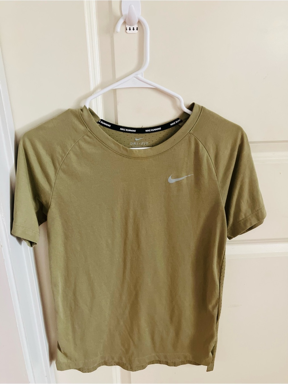 Nike Olive Green Dri-FIT Running Shirt with Reflective Swoosh